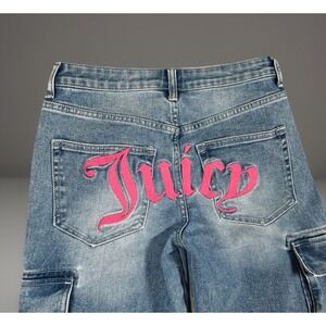 Juicy Couture Women's Wide Leg Cargo Abbot Jeans Embroidered Logo Size 5/27 Y2K